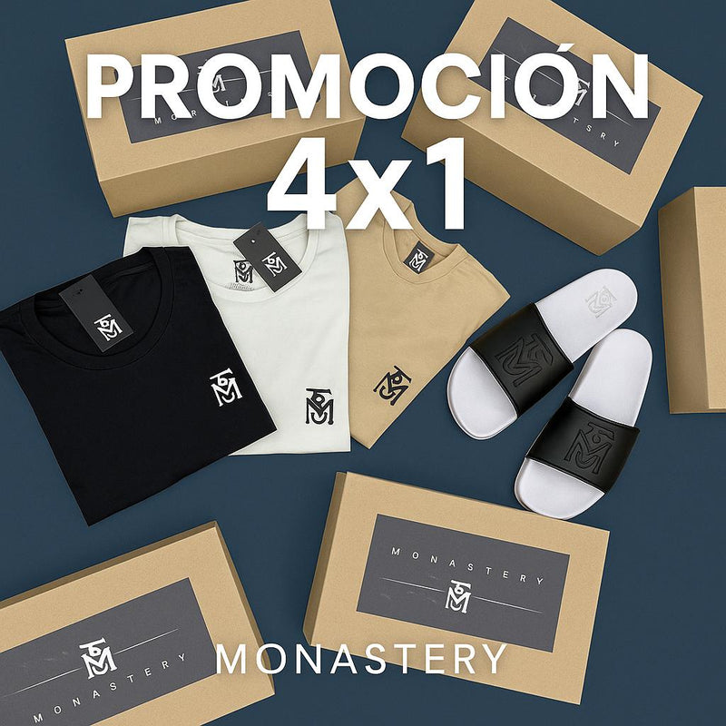 🔥 ¡Viste con clase sin pagar de más! Paga 3 camisetas Monastery y llévate una sandalia GRATIS. 🔥